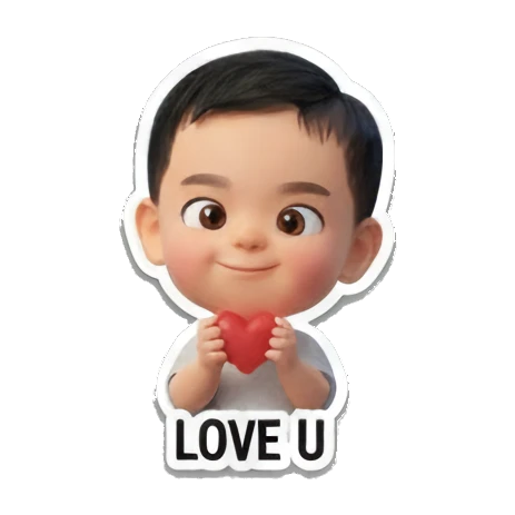 Baby holding heart 'LOVE U' Baby's Daily Moods sticker for expressive chats and social replies.