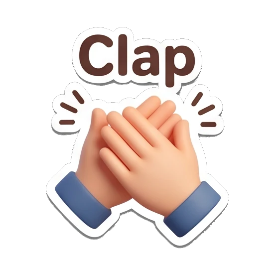 Boy clapping hands together with text Clap. Cheerful 3D Boy Expressions sticker for expressive chats and social replies.