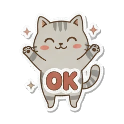 Happy cat waving with OK text Cozy Tabby Daily sticker for expressive chats and social replies.