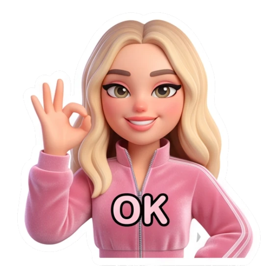 Blonde girl making OK hand gesture with OK text Blonde Girl Daily Vibes sticker for expressive chats and social replies.