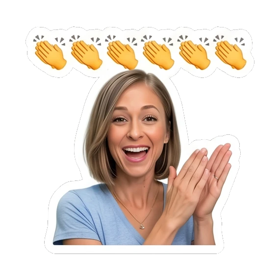 Woman clapping hands with applause icons Daily Life Expressions sticker for expressive chats and social replies.