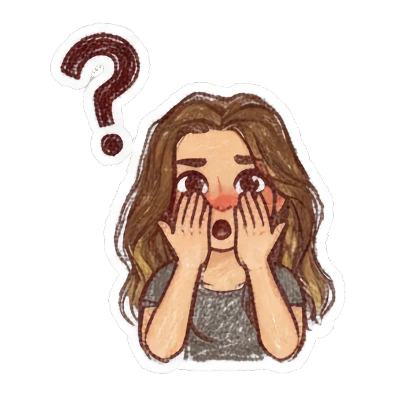 Confused girl with hands on cheeks and question mark Curly Haired Girl Daily Vibes sticker for expressive chats and social replies.
