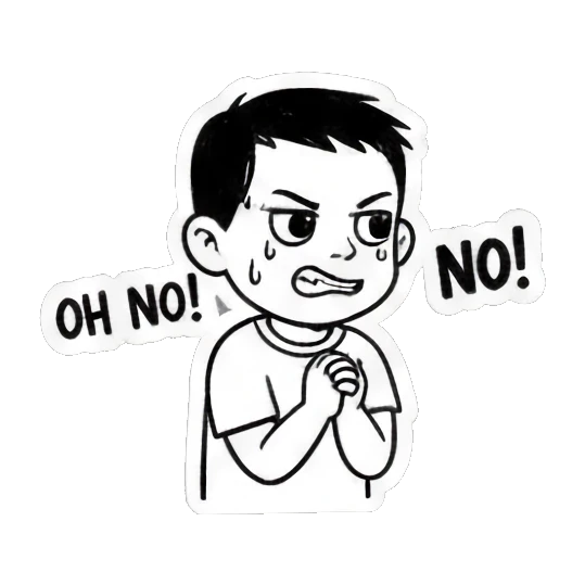 worried boy saying oh no Quirky Boy Daily Life sticker for expressive chats and social replies.