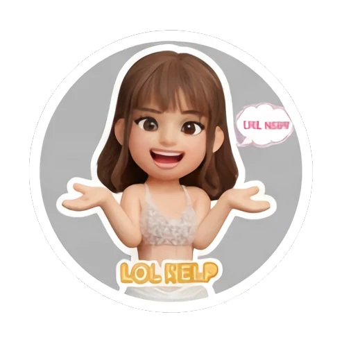 Girl shrugging with Lol Help text Cute 3D Girl Daily Life sticker for expressive chats and social replies.