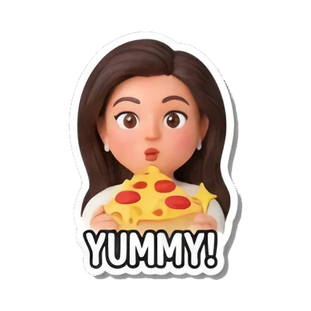 吃披萨，美味 Cute Girl's Daily Moods sticker for expressive chats and social replies.