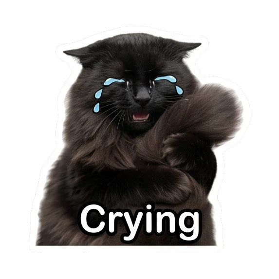 Sad black cat crying with paws and text Crying Mystic Black Cat Moods sticker for expressive chats and social replies.
