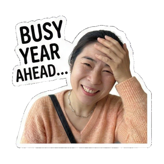 Feeling busy and stressed Joyful Lunar New Year Moments sticker for expressive chats and social replies.
