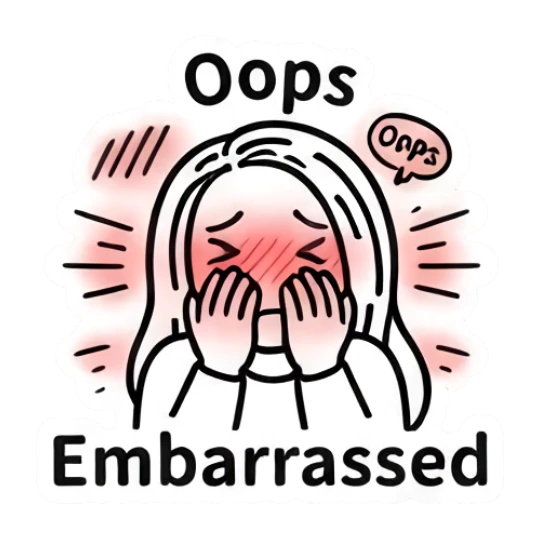 Girl blushing and covering face, text Oops Embarrassed Keith Haring Style Girl Expressions sticker for expressive chats and social replies.