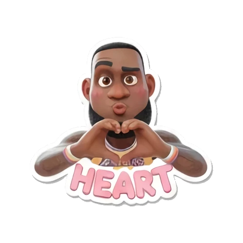 LeBron James making a heart shape with hands and 'HEART' text LeBron Basketball Star Expressions sticker for expressive chats and social replies.
