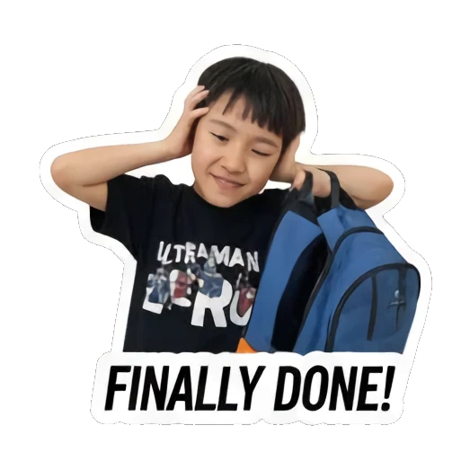 happy student done with homework Little Student Struggles sticker for expressive chats and social replies.