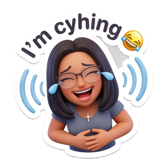 Girl laughing hysterically with text I'm crying Modern Girl Daily Vibes sticker for expressive chats and social replies.