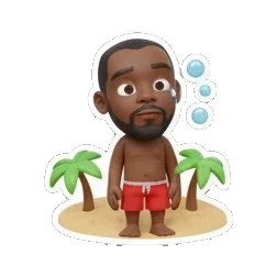 Man looking sad and crying on the sand, text BEACH. Summer Beach Vibes sticker for expressive chats and social replies.