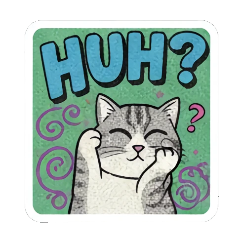 Confused cat, "HUH?" Retro Cat Reactions sticker for expressive chats and social replies.