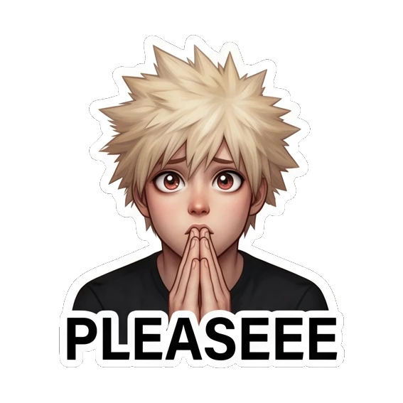 Spiky hair boy looking pleading with hands held together. Spiky Hair Anime Boy Expressions sticker for expressive chats and social replies.