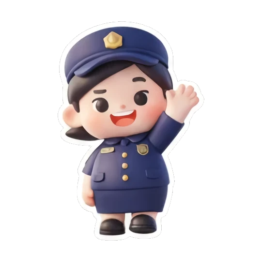 小警官挥手打招呼 Chibi Officer's Daily Life sticker for expressive chats and social replies.