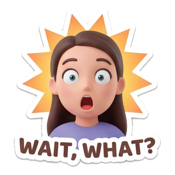 Girl looking shocked with wide eyes and Wait What text Cheerful Girl Daily Expressions sticker for expressive chats and social replies.