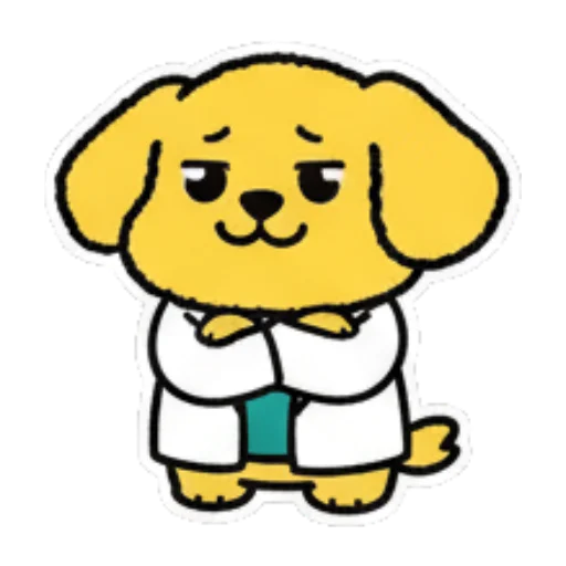 Thoughtful dog with crossed arms. Doctor Dog's Daily Life sticker for expressive chats and social replies.