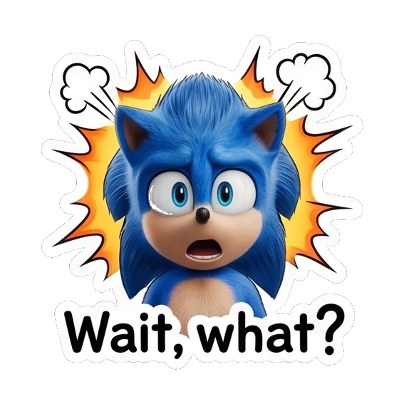 Sonic looking shocked with Wait what text Sonic Expressive Vibes sticker for expressive chats and social replies.