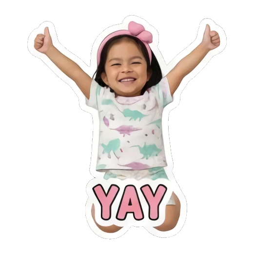 Little girl cheering with arms up and YAY text Little Girl Daily Expressions sticker for expressive chats and social replies.