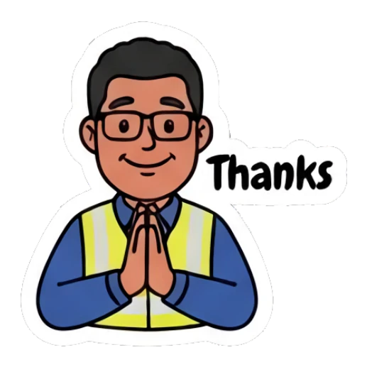 Worker with hands together in thanks Busy Worker Daily Life sticker for expressive chats and social replies.