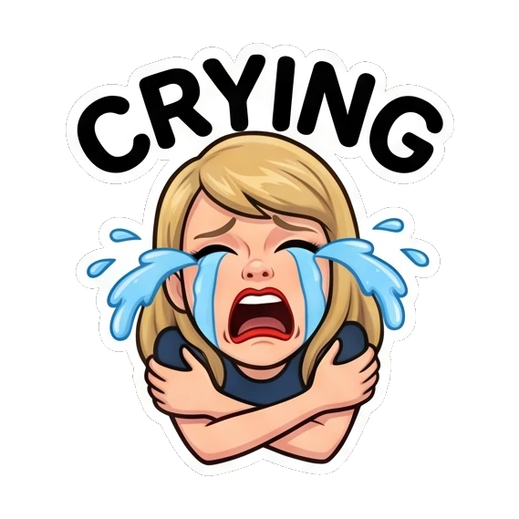 Blonde girl crying loudly with text Crying Blonde Pop Icon Expressions sticker for expressive chats and social replies.