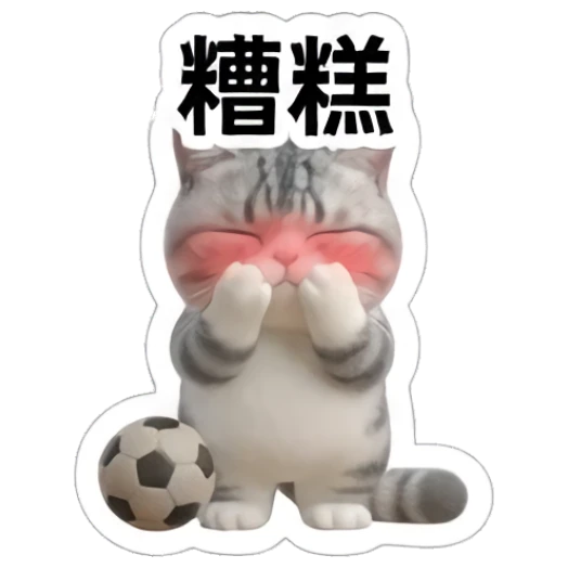 Shy gray cat covering face with paws, text '糟糕' Sporty Gray Cat Adventures sticker for expressive chats and social replies.