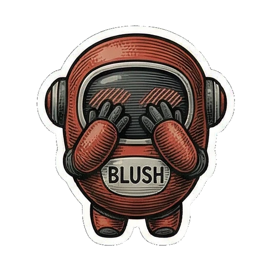 害羞脸红的机器人 Vintage Bot Emotions sticker for expressive chats and social replies.