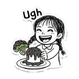女孩吃西兰花表示拒绝 Little Girl Daily Moods sticker for expressive chats and social replies.