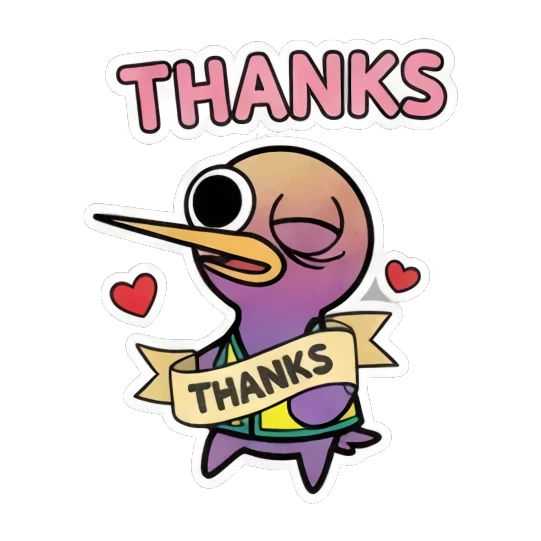 小鸟眨眼，头顶THANKS文字，表示感谢 Funny Bird Daily Life sticker for expressive chats and social replies.