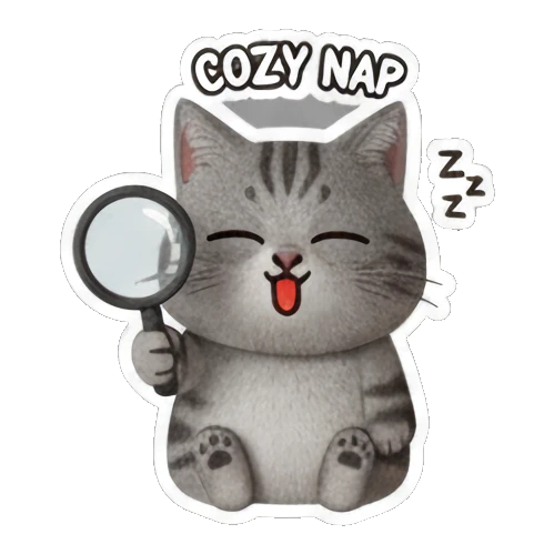 拿着放大镜的猫咪 Gray Tabby Cat Expressions sticker for expressive chats and social replies.