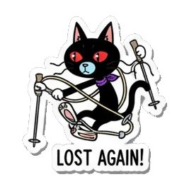 穿衣猫 Black Cat Ski Adventures sticker for expressive chats and social replies.