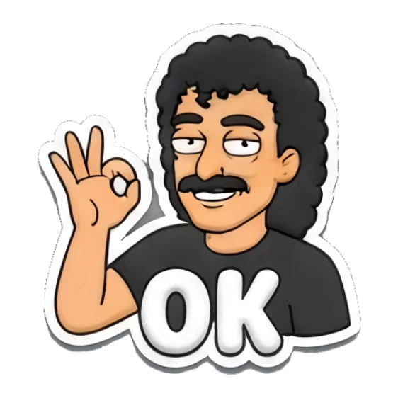 Curly-haired man giving an OK hand sign with text OK Curly Hair Guy Adventures sticker for expressive chats and social replies.