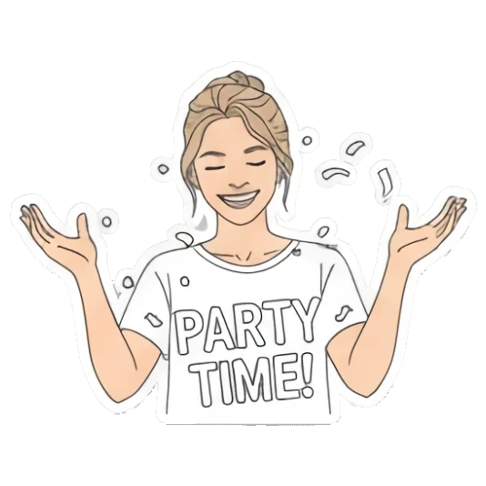 少女庆祝派对时间 Girl's Daily Reactions sticker for expressive chats and social replies.