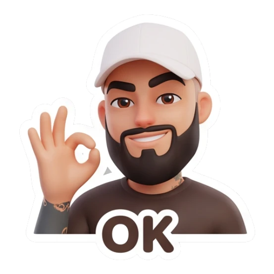 Man with beard wearing white cap making OK hand sign, text OK Modern Couple Daily Vibes sticker for expressive chats and social replies.