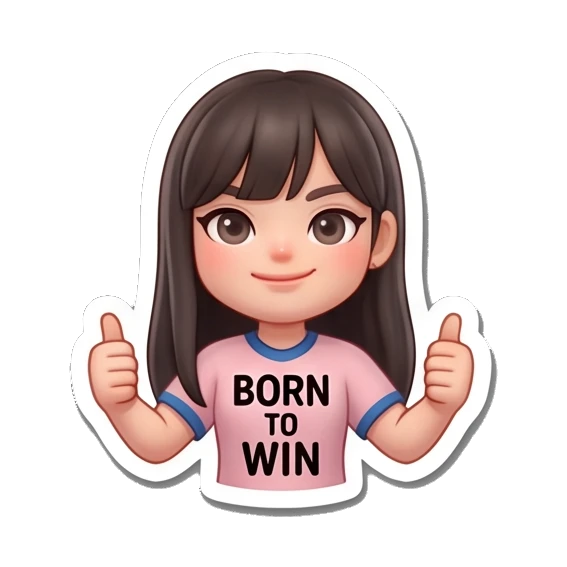 Girl giving two thumbs up with BORN TO WIN text, confident expression Soccer Girl Daily Life sticker for expressive chats and social replies.