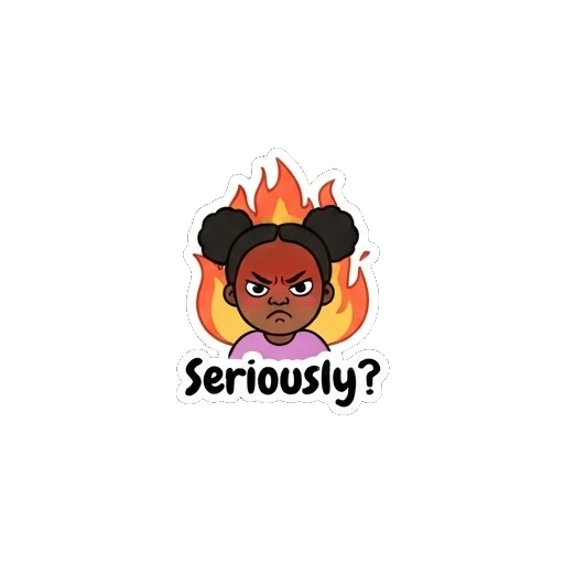 Girl looking angry with fire background Joyful Afro Girl Daily Expressions sticker for expressive chats and social replies.