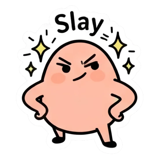 Confident egg character with hands on hips and text Slay Doodle Egg Expressions sticker for expressive chats and social replies.