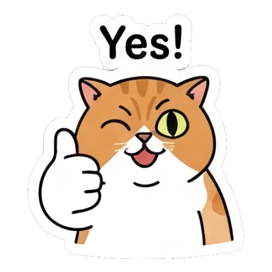 Happy ginger cat giving a thumbs up with 'Yes!' text. Ginger Cat Daily Vibes sticker for expressive chats and social replies.