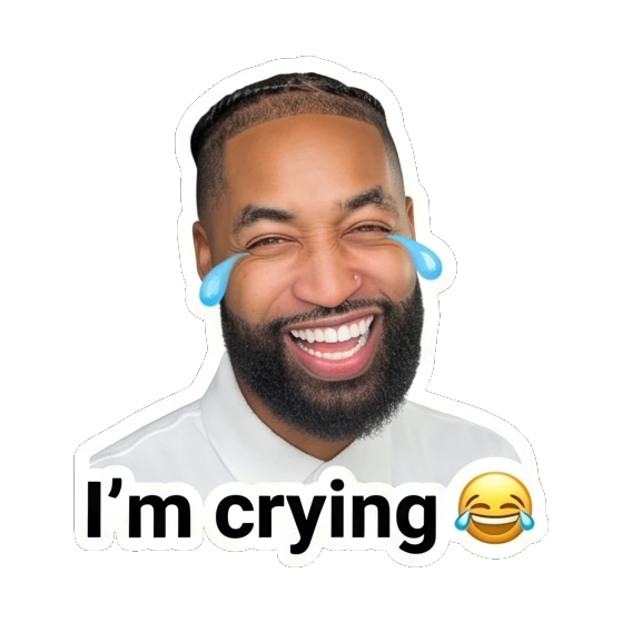 Bearded man laughing with tears of joy Daily Vibes with Marcus sticker for expressive chats and social replies.