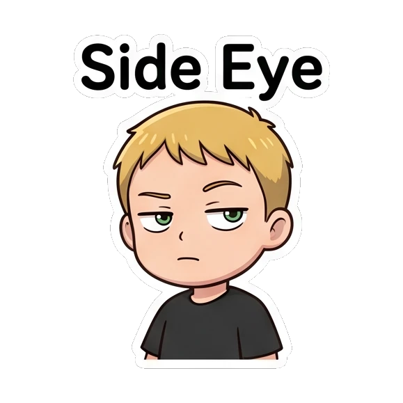 Blonde boy giving a skeptical side eye look Blonde Boy Daily Expressions sticker for expressive chats and social replies.