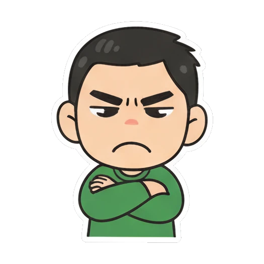 Boy looking annoyed with a stern expression Cheerful Green Shirt Boy sticker for expressive chats and social replies.