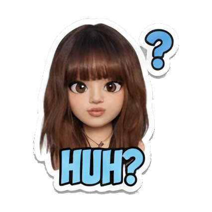 Girl looking confused with a question mark, text 'HUH?' Modern Girl Daily Vibes sticker for expressive chats and social replies.