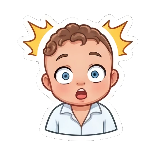 Curly boy looking surprised with wide eyes and light effects Little Curly Boy Expressions sticker for expressive chats and social replies.