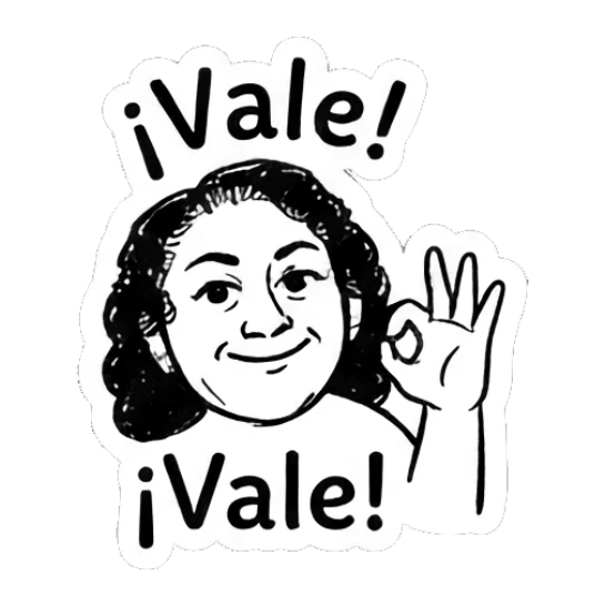 Curly-haired girl making an OK gesture with 'Vale!' text Curly Hair Girl Daily Vibes sticker for expressive chats and social replies.