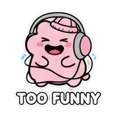 Blob laughing with headphones Pinky Blob Adventures sticker for expressive chats and social replies.