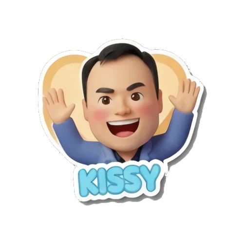 职场男士张开双臂热情拥抱，文字KISSY Office Guy Daily Vibes sticker for expressive chats and social replies.