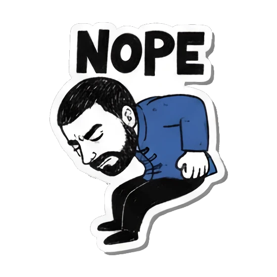 Man shaking head, "NOPE" Bearded Guy's Moods sticker for expressive chats and social replies.