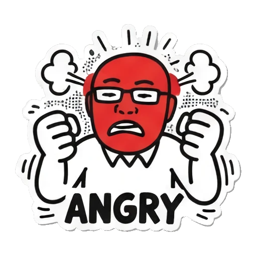 大叔愤怒脸红 Keith Haring Style Office Guy sticker for expressive chats and social replies.