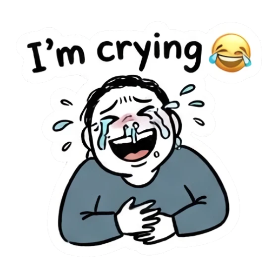 Girl crying hysterically with laughter tears Daily Doodle Girl sticker for expressive chats and social replies.