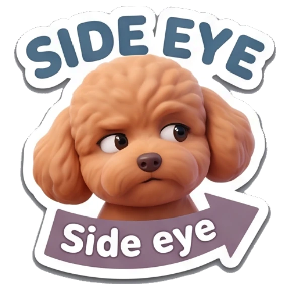 Poodle giving a judgmental side eye look. Poodle Pals Daily sticker for expressive chats and social replies.